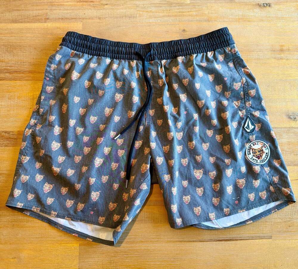 Volcom Men's Shoot Rainbows Into Fascism All Over Leopard Print Board Shorts Swi